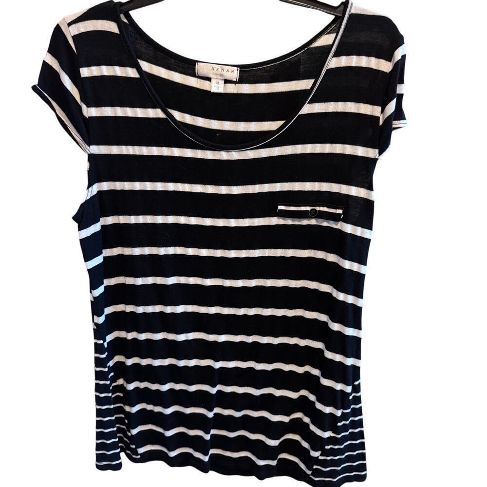 Kenar Black White Striped Cap Sleeve Casual Shirt Sz XL